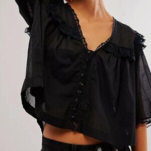 Black Chiffon Shirt Ruffle Sleeve